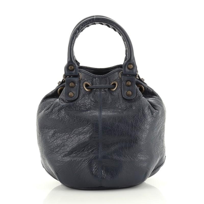 Black Balenciaga Pom Pon Classic Studs Bag Leather Mini