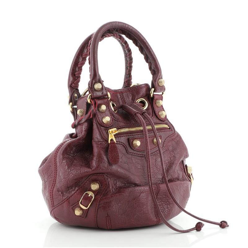 Nero Balenciaga Pom Pon Borsa gigante con borchie in pelle Mini