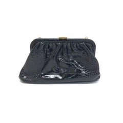Balenciaga Pouch Black Crocodile Pattern Shiny Calfskin Leather With Strap