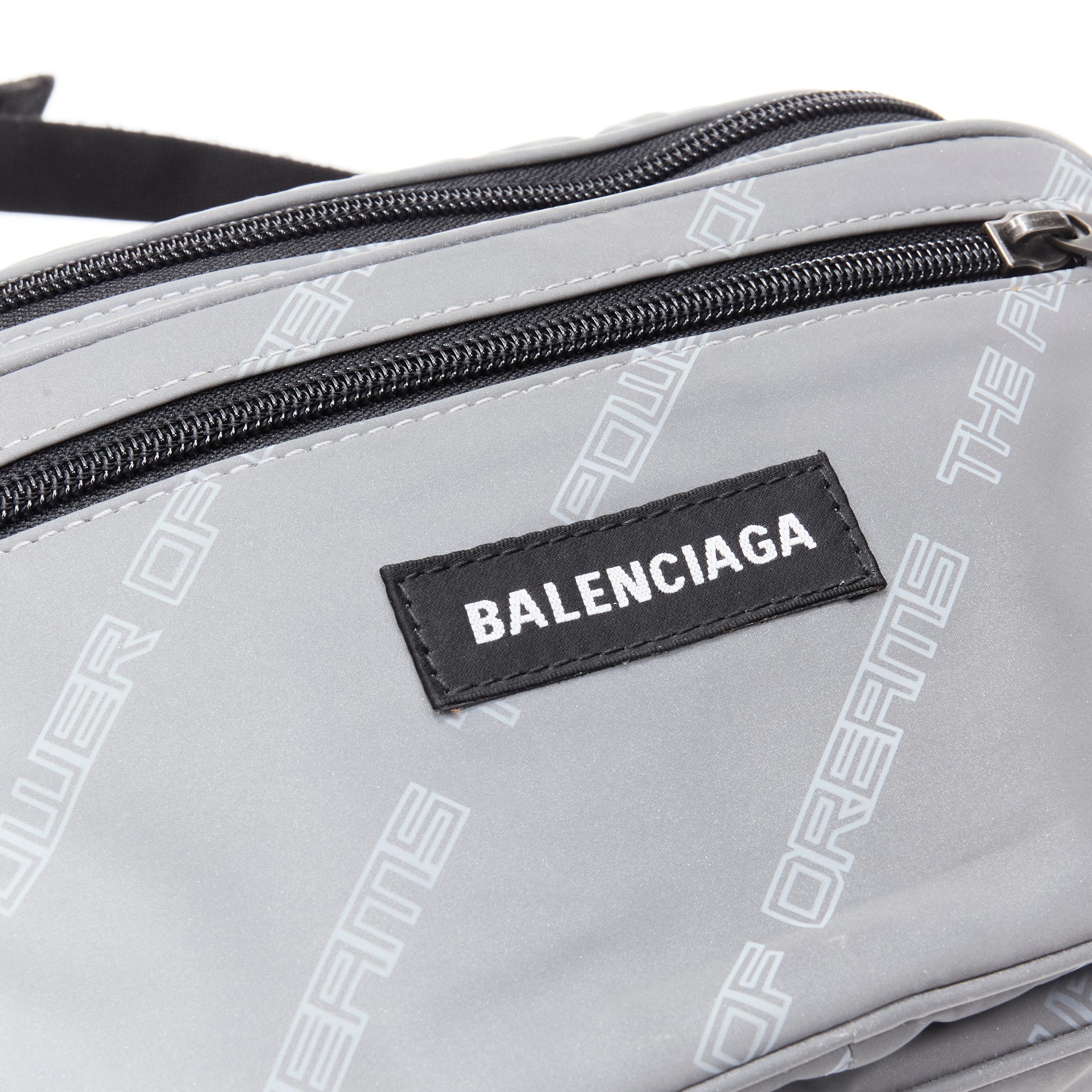 Gray BALENCIAGA Power Of Dreams 3M reflective nylon Explorer crossbody belt bag For Sale