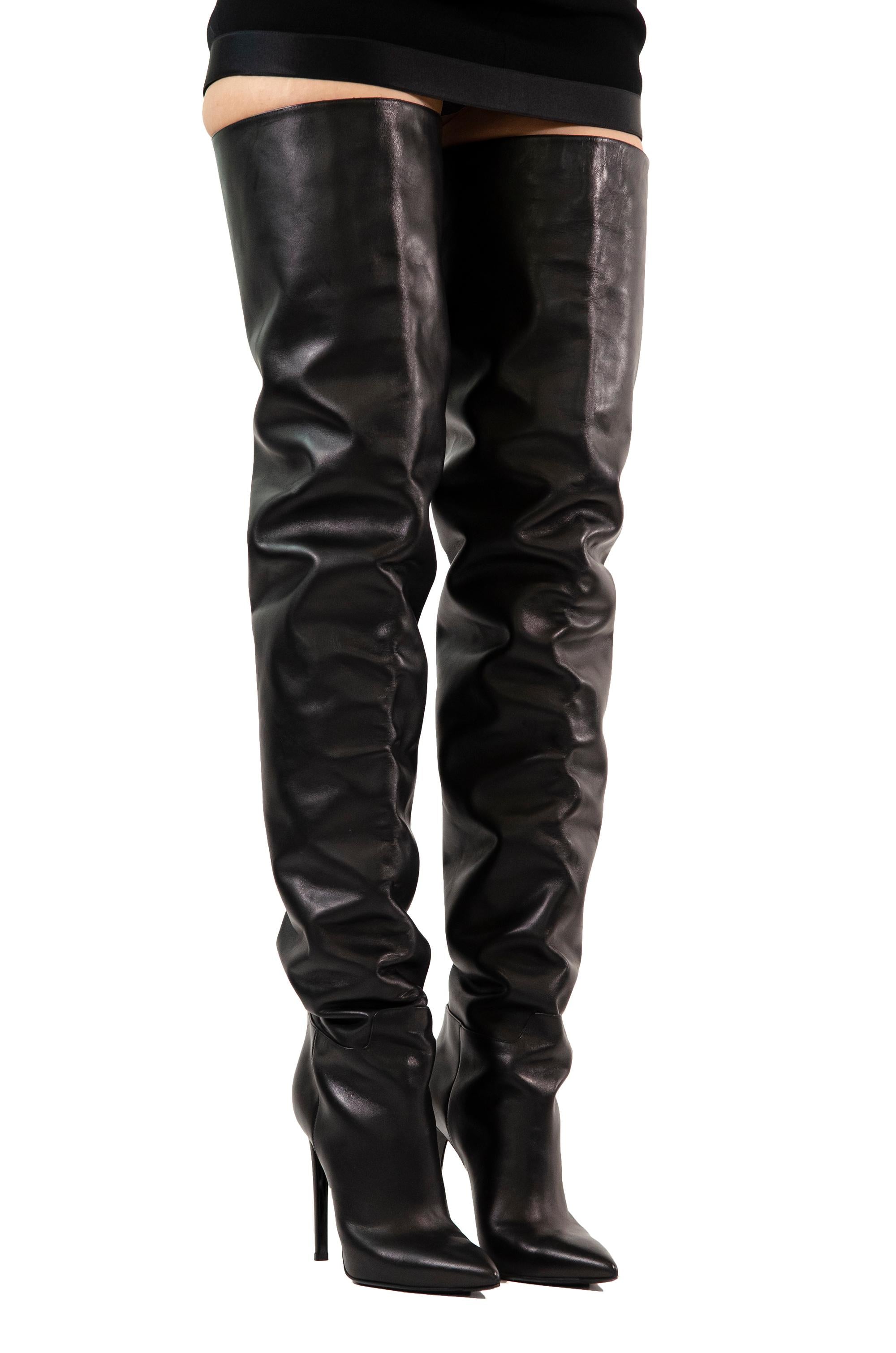 The most amazing Balenciaga thigh high boots from their Pre-Fall 2016 collection <3

Super rare “All Time’ Cuissarde thigh high boots. Insanely long, they cover your whole leg. These incredible dramatic black boots are made from a soft leather and