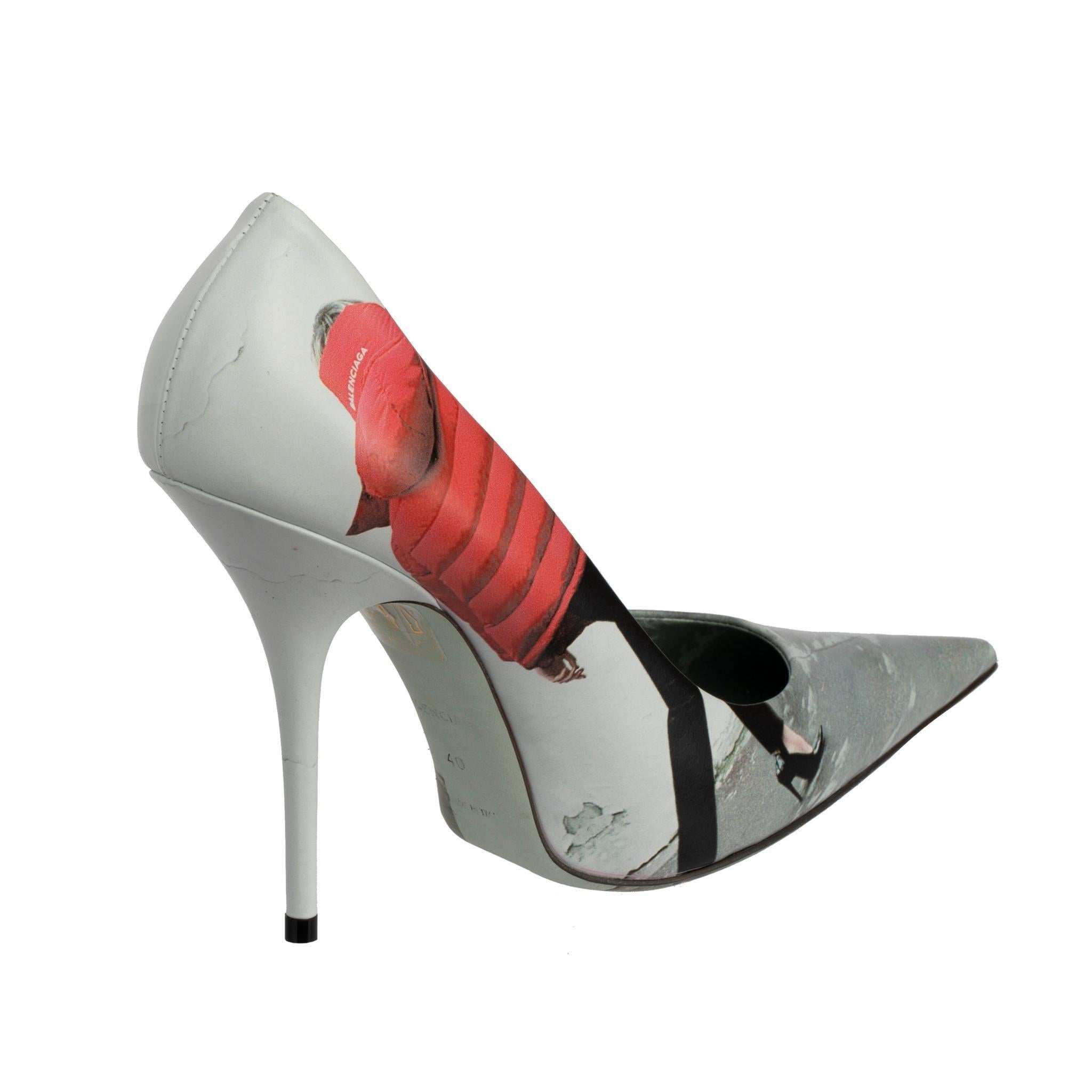 Gris Balenciaga - Escarpins en cuir imprimé 40 FR en vente