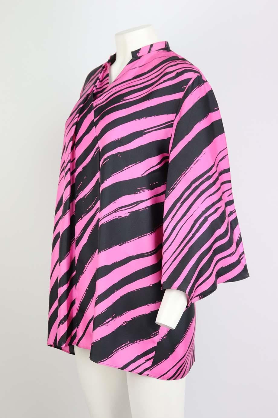 This blouse by Balenciaga is cut from silk-twill in a billowing silhouette - playing with proportion is a longstanding brand signature, it's patterned with a lively black and pink print. Black and pink silk. Slip on. 100% Silk. Size: FR 34 (UK 6, US