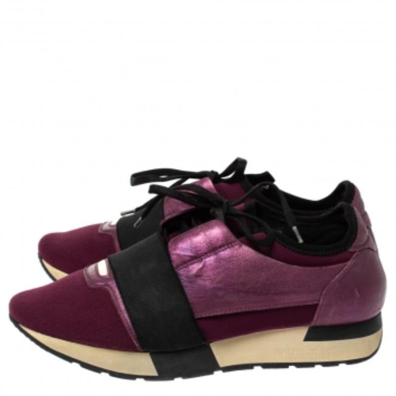 Balenciaga - Baskets de course en cuir et néoprène violet/noir, taille 39 en vente 2