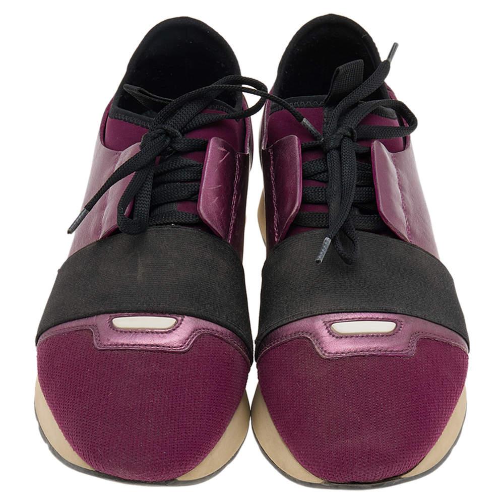 Balenciaga - Baskets de course en cuir et néoprène violet/noir, taille 39 en vente 2