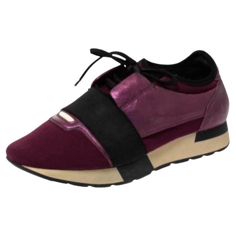 Balenciaga - Baskets de course en cuir et néoprène violet/noir, taille 39 en vente