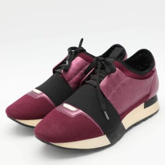 Balenciaga Purple Knit Fabric and Leather Race Runner Sneakers Size 36