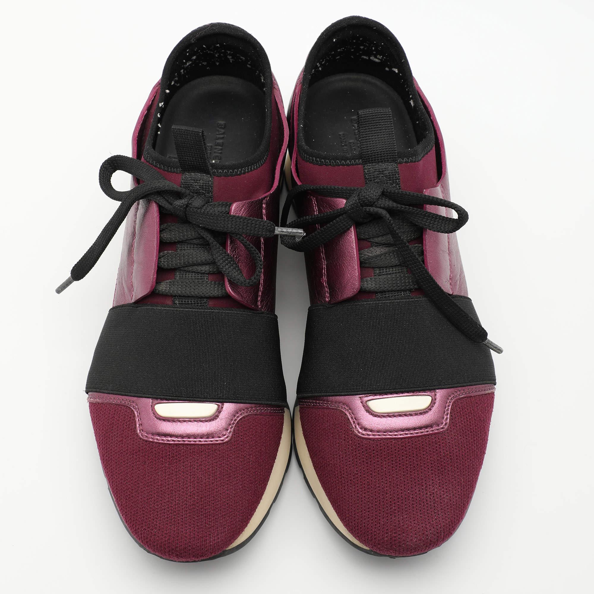 Balenciaga Zapatillas Race Runner de tejido de punto morado y piel Talla 36 Negro en venta
