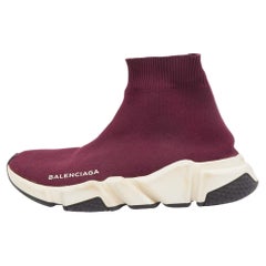 Used Balenciaga Purple Knit Fabric Speed Trainer Sneakers Size 37