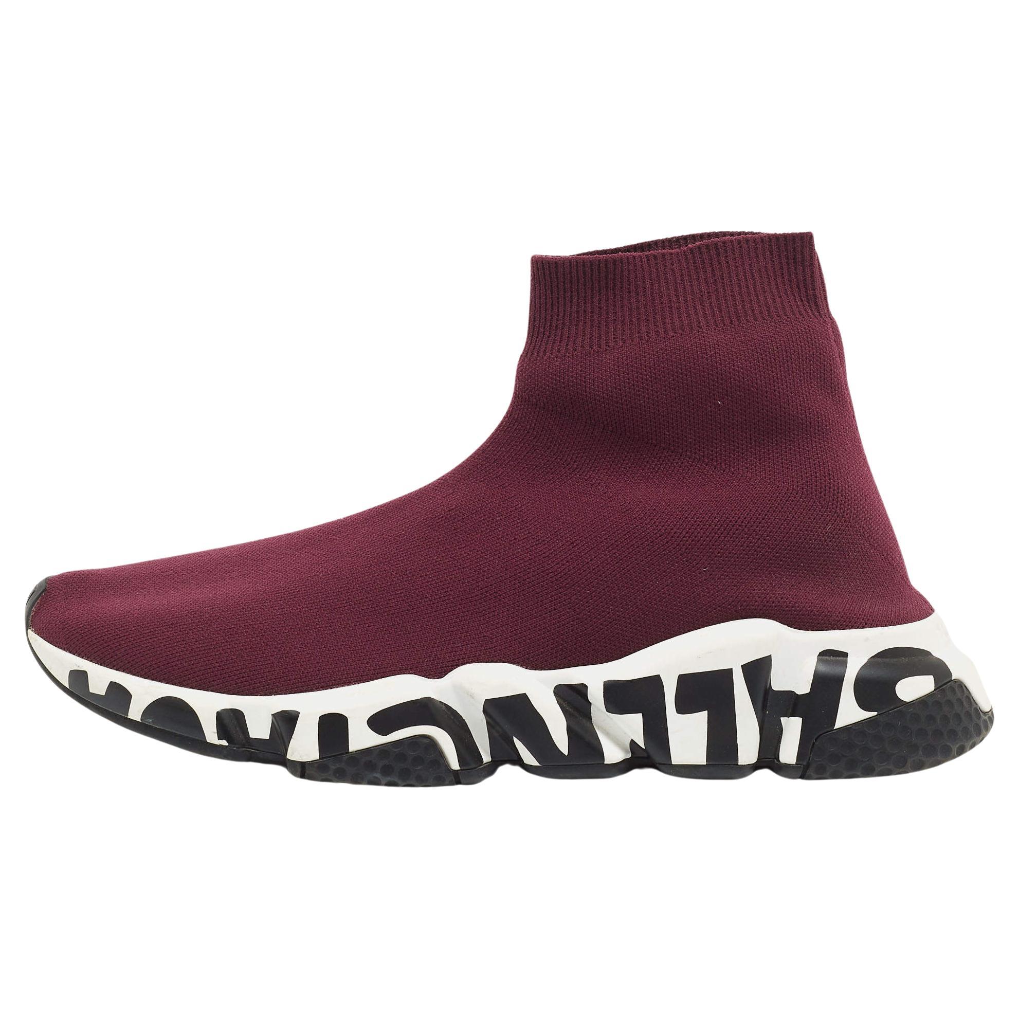 Balenciaga Purple Knit Speed Trainer High Top Sneakers 