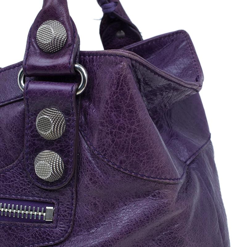 Balenciaga Purple Lambskin Leather Arena Giant Brief Tote In Good Condition In Dubai, Al Qouz 2