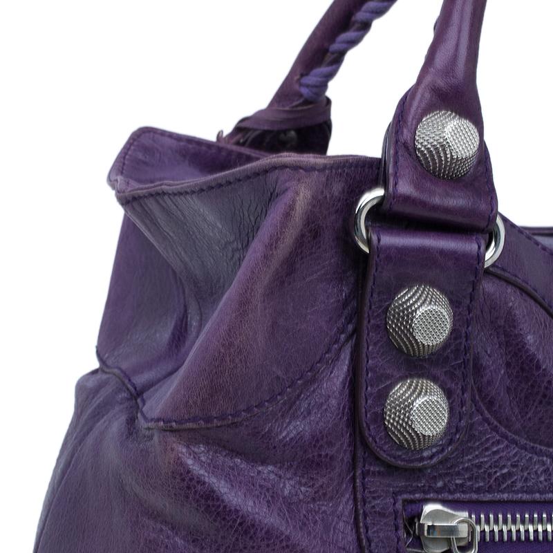 Women's Balenciaga Purple Lambskin Leather Arena Giant Brief Tote