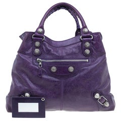 Balenciaga Purple Lambskin Leather Arena Giant Brief Tote