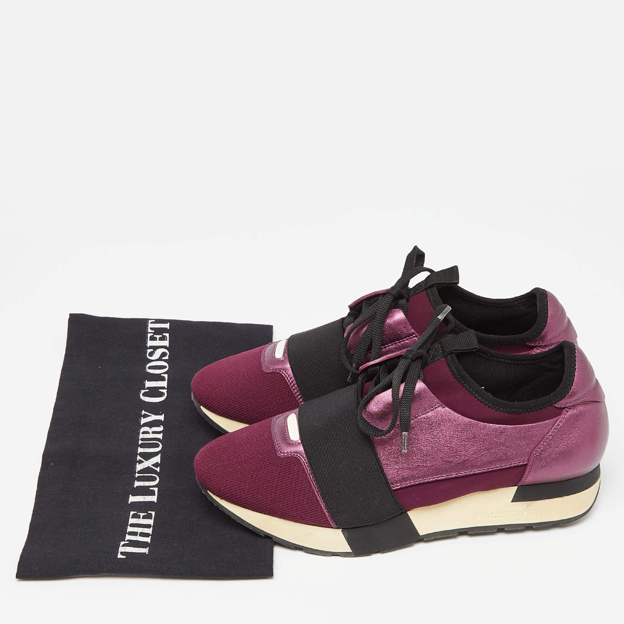 Balenciaga Purple Leather and Neoprene Race Runner Sneakers Size 38 For Sale 6