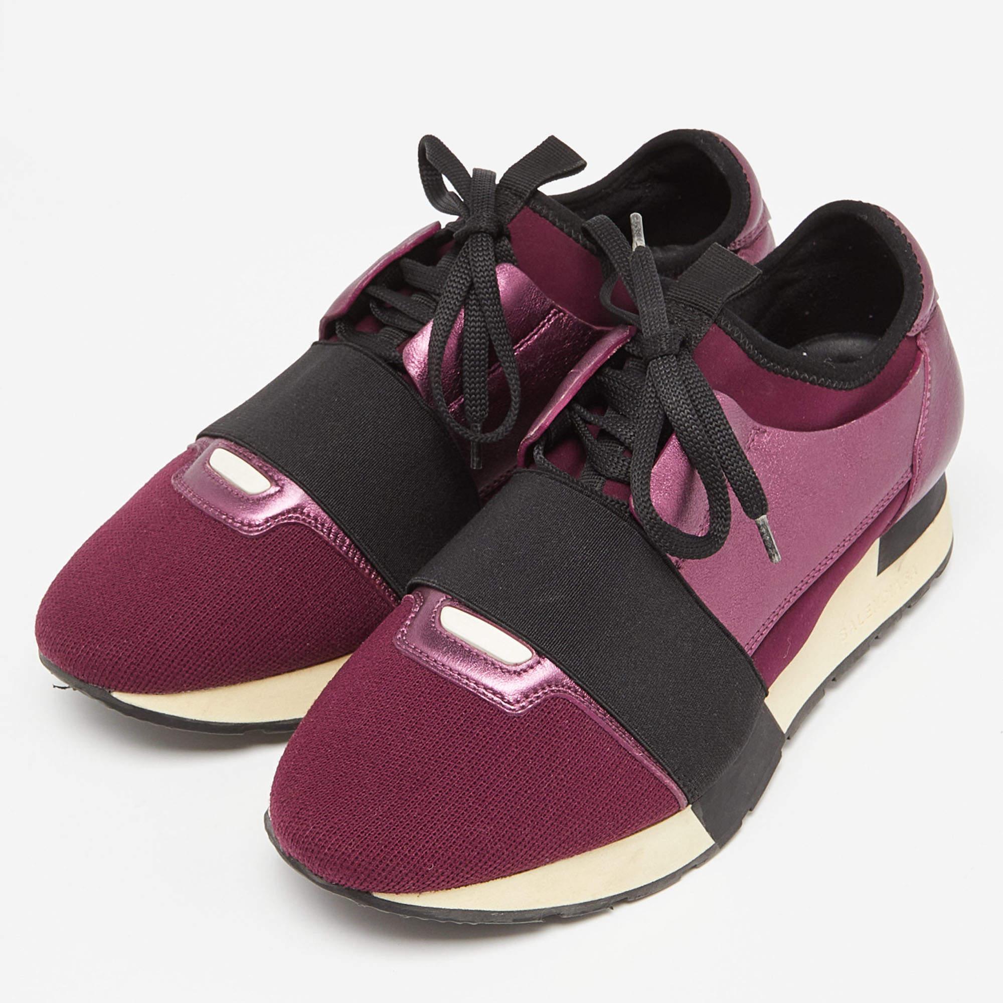 Balenciaga Purple Leather and Neoprene Race Runner Sneakers Size 38 For Sale 5