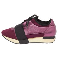 Balenciaga Purple Leather and Neoprene Race Runner Sneakers Size 38