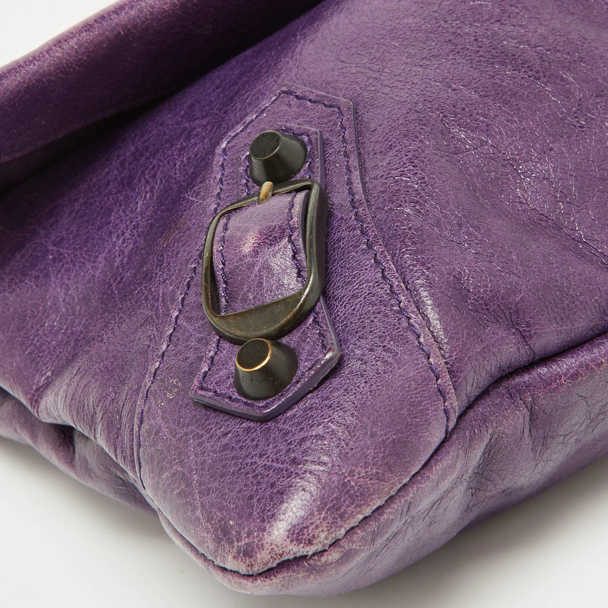 Balenciaga Purple Leather Classic Envelope Clutch 2