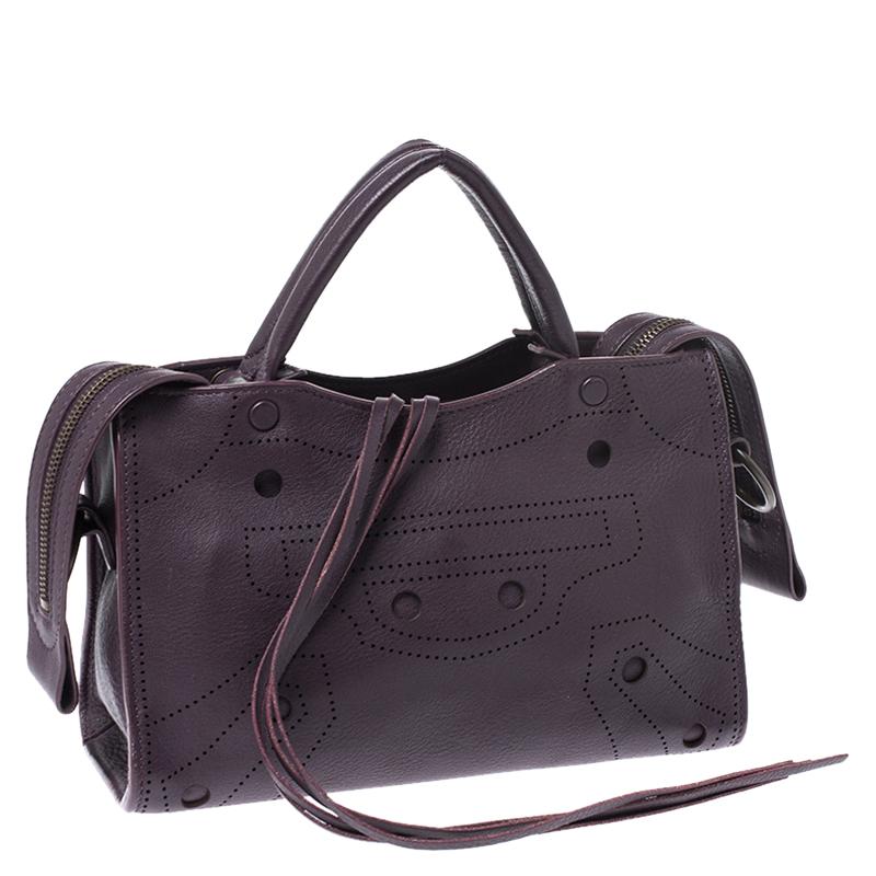 Balenciaga Purple Leather Motocross Blackout City S Bag For Sale