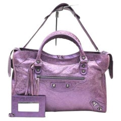 Balenciaga Purple Leather The City with Strap 861308