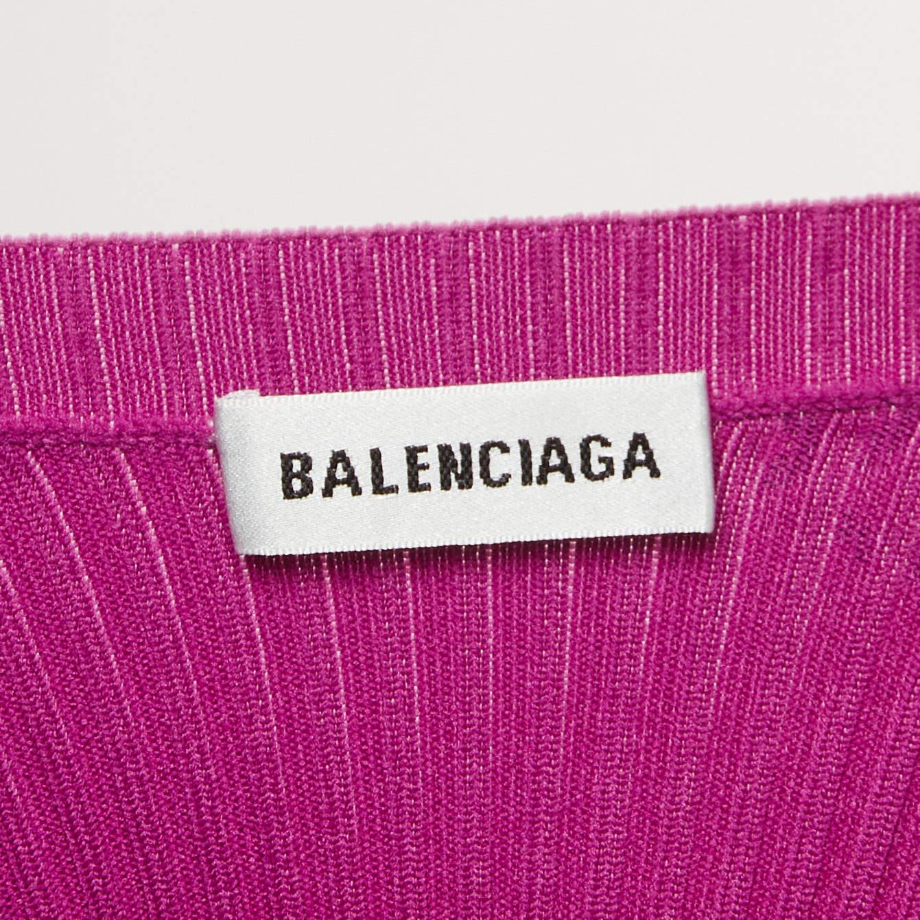 Women's Balenciaga Purple Logo Print Rib Knit Full Sleeve T-Shirt S For Sale
