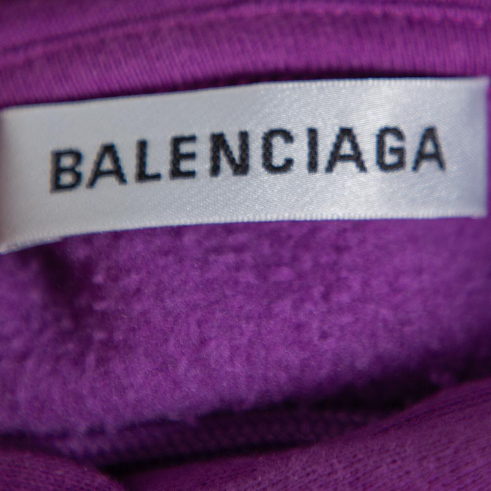 Balenciaga Purple Logo Printed Cotton Hoodie S In Good Condition In Dubai, Al Qouz 2