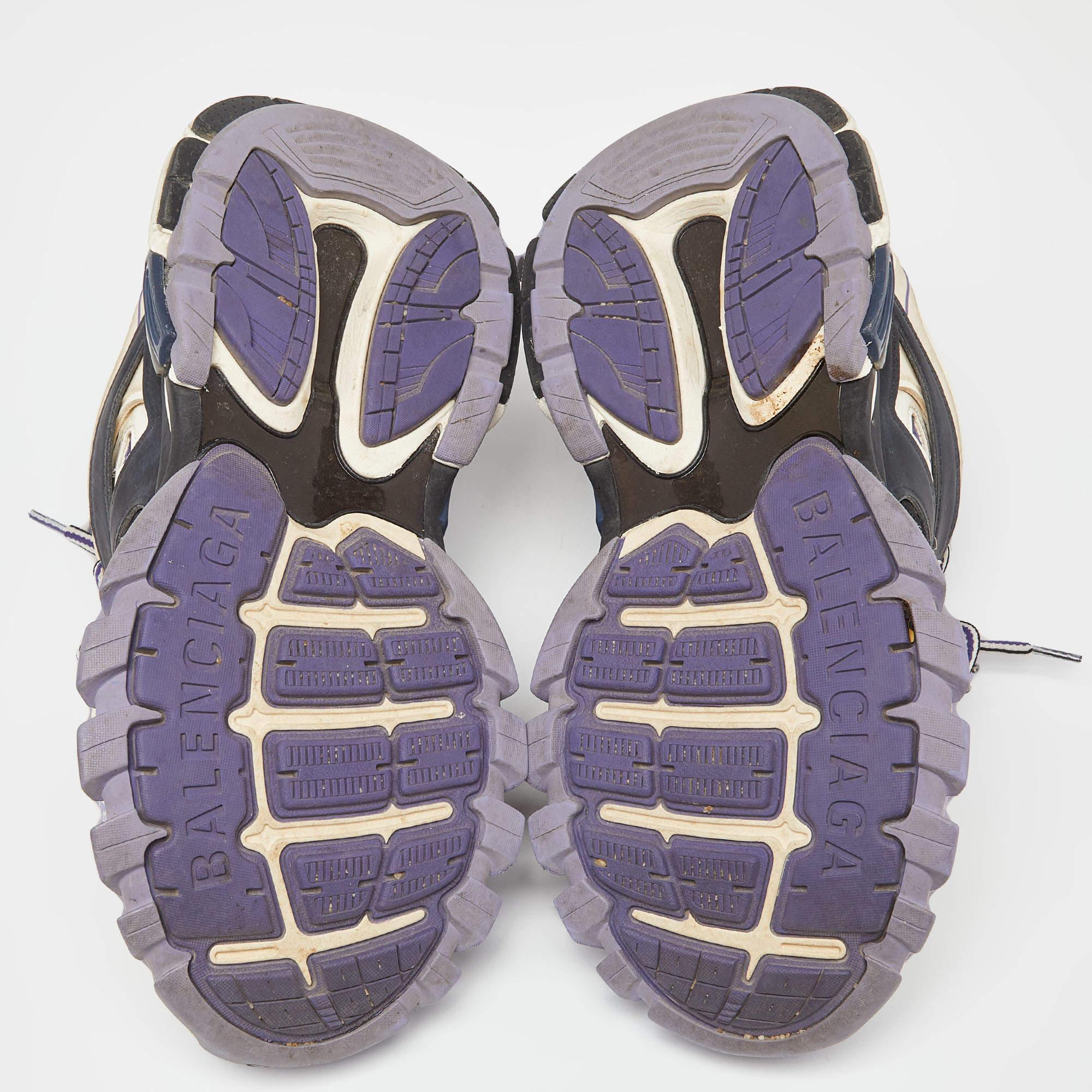 Baskets de survêtement Balenciaga violettes en maille et cuir, taille 38 en vente 3