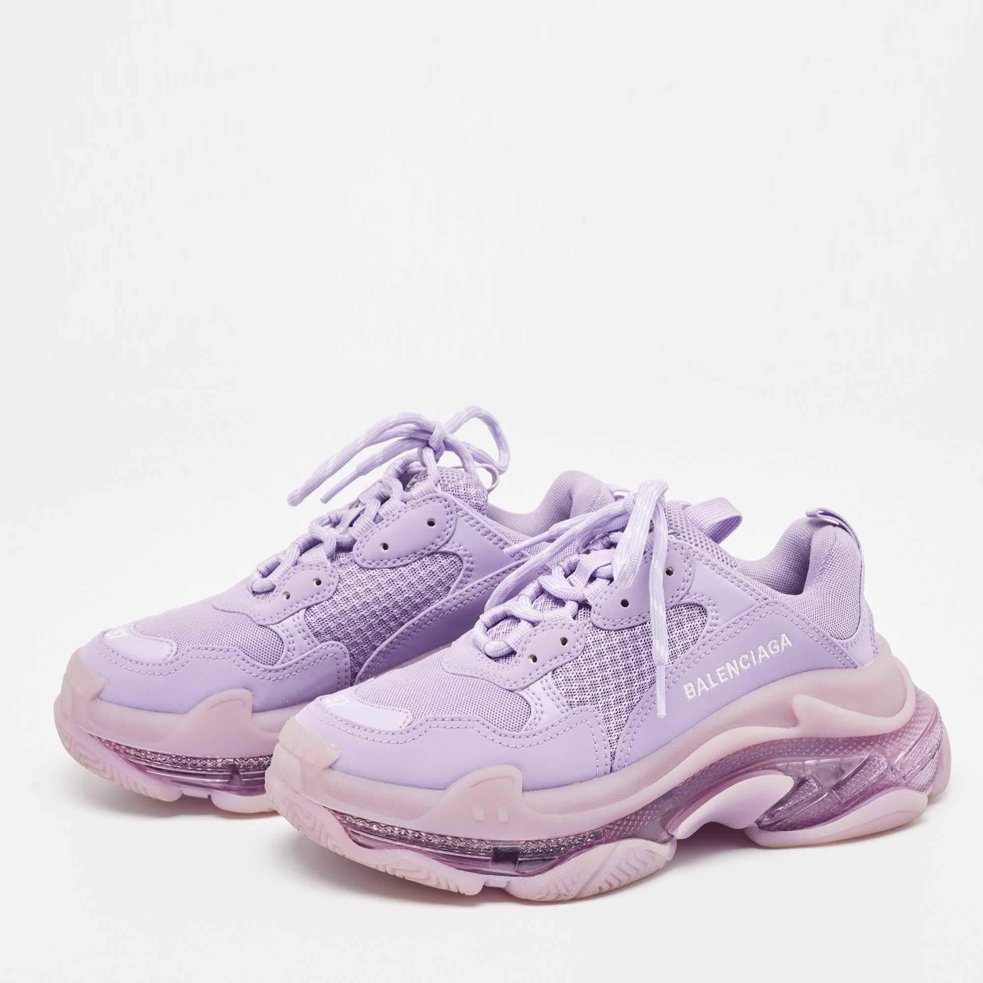 Balenciaga Purple Mesh and Leather Triple S Clear Sole Sneakers Size 37 4
