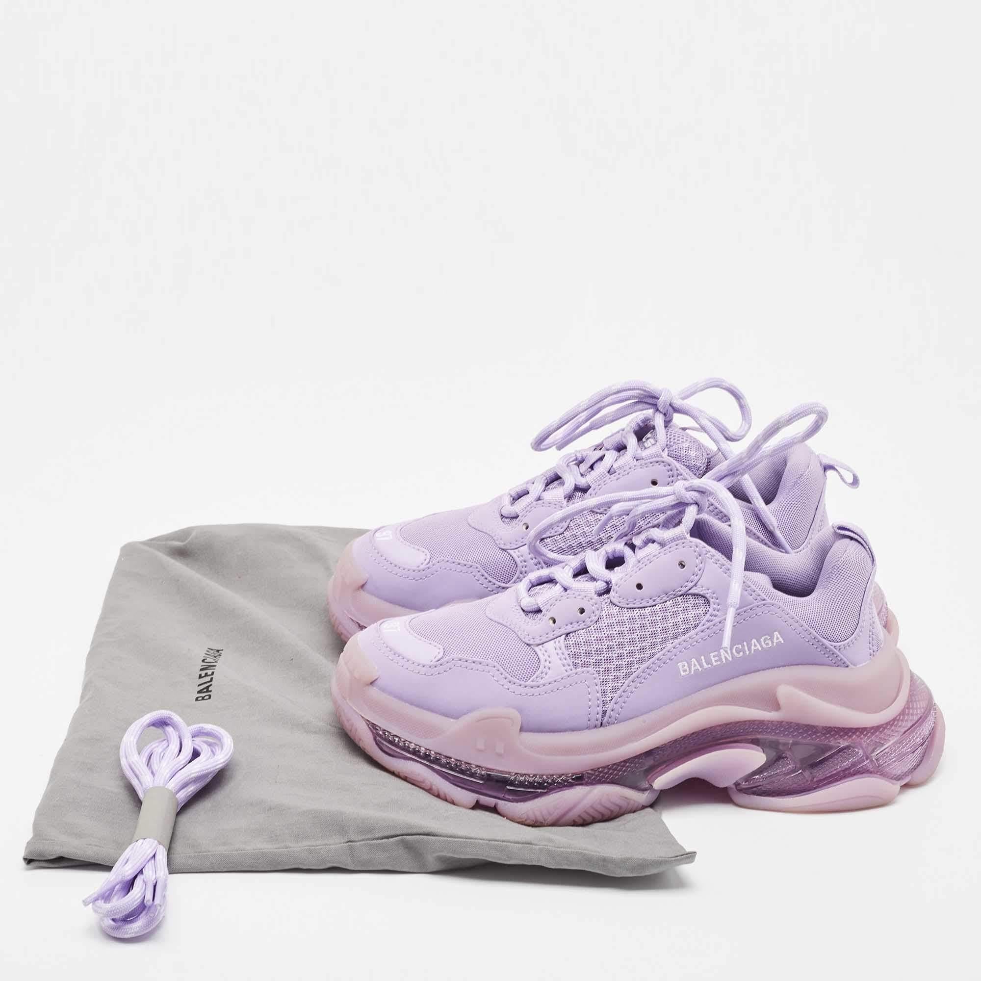 Balenciaga Purple Mesh and Leather Triple S Clear Sole Sneakers Size 37 5