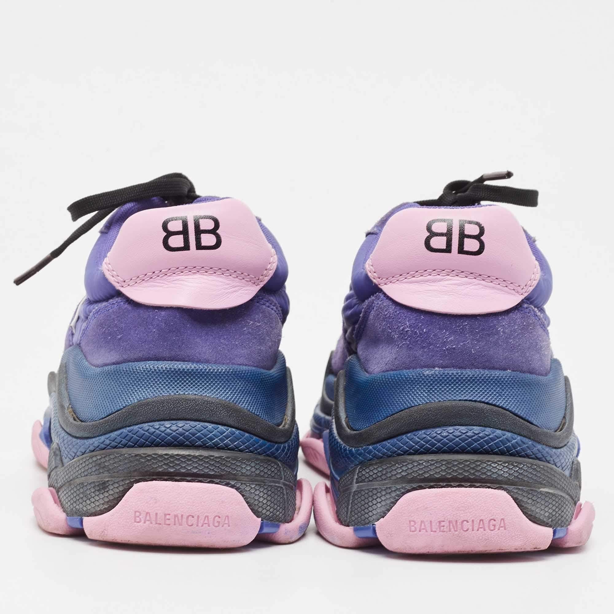 Baskets triple-S Balenciaga violettes en néoprène et daim taille 40 en vente 1