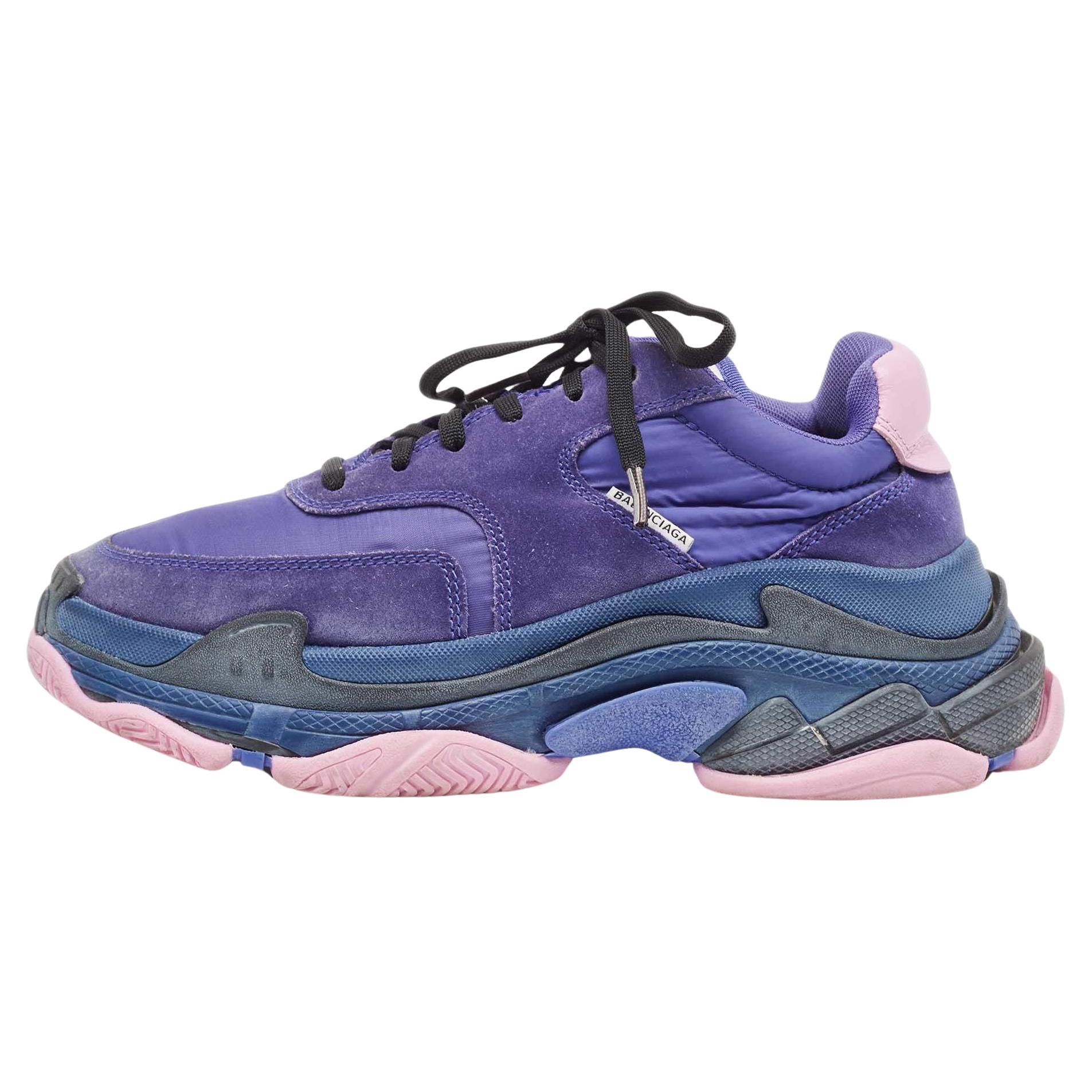 Balenciaga Purple Neoprene And Suede Triple -S Sneakers Size 40 For Sale