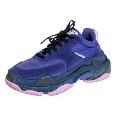 Balenciaga Purple Nylon And Suede Triple S Low Top Sneakers Size 37