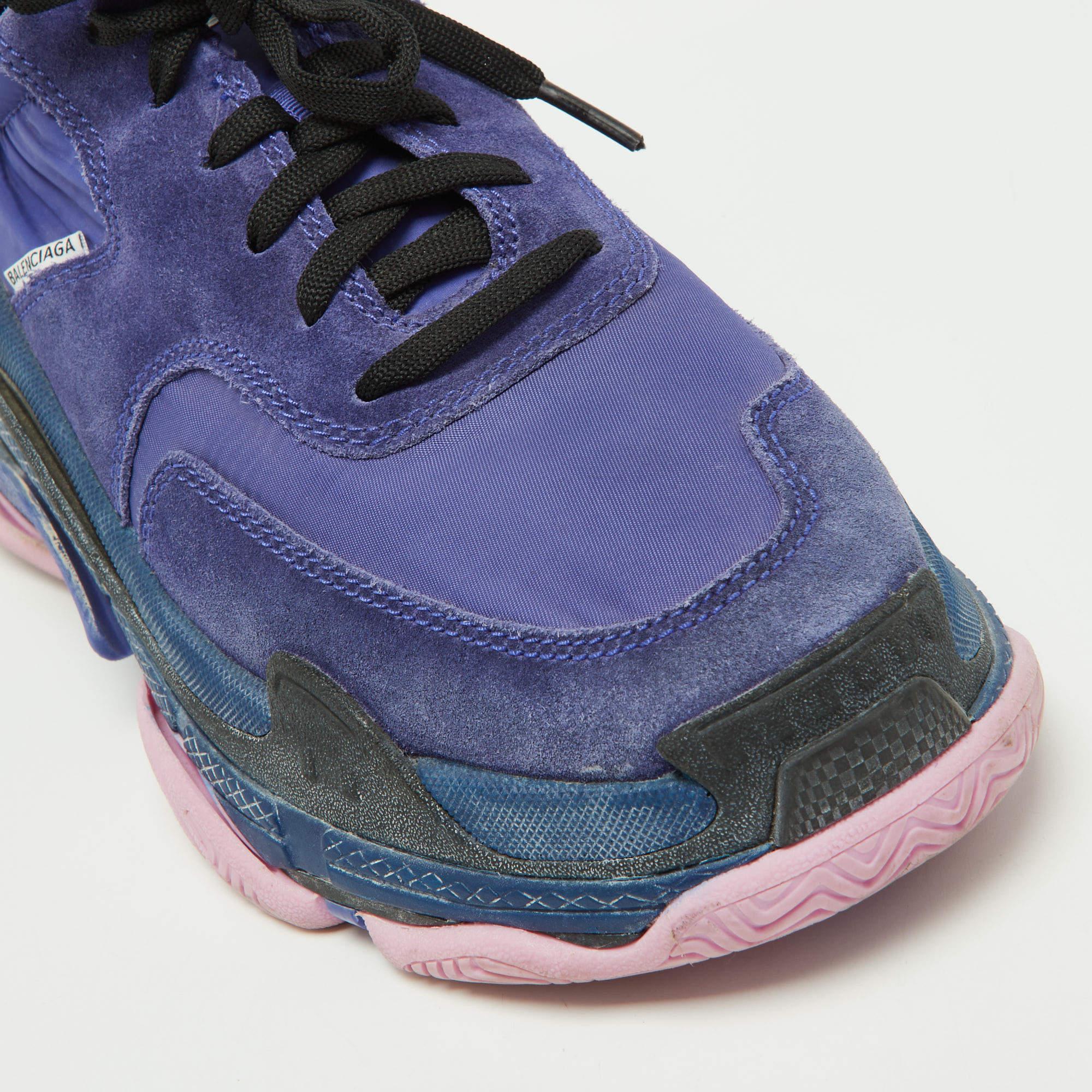 Balenciaga Purple/Pink Nylon and Leather Triple S Sneakers Size 39 For Sale 1