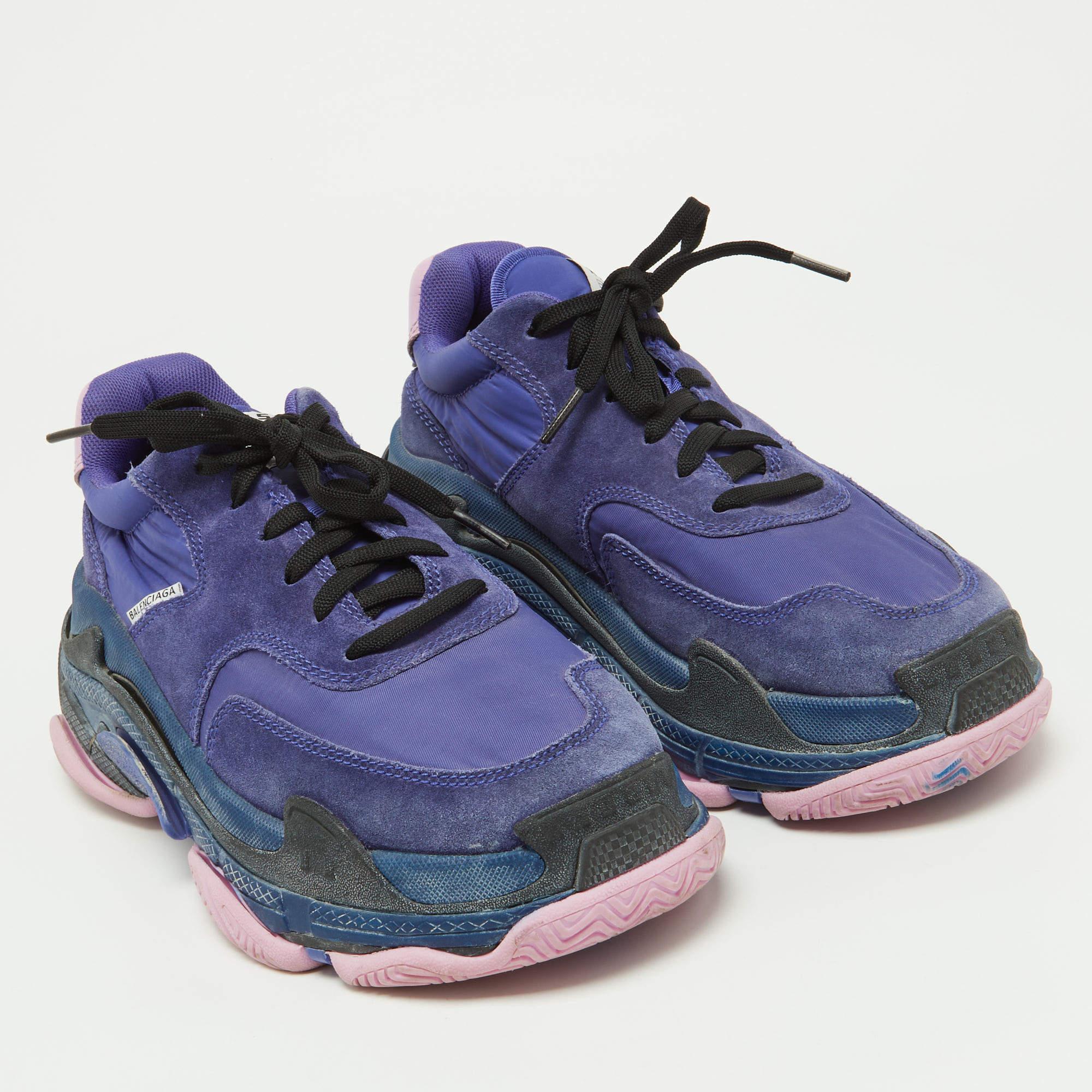 Balenciaga Purple/Pink Nylon and Leather Triple S Sneakers Size 39 For Sale 2