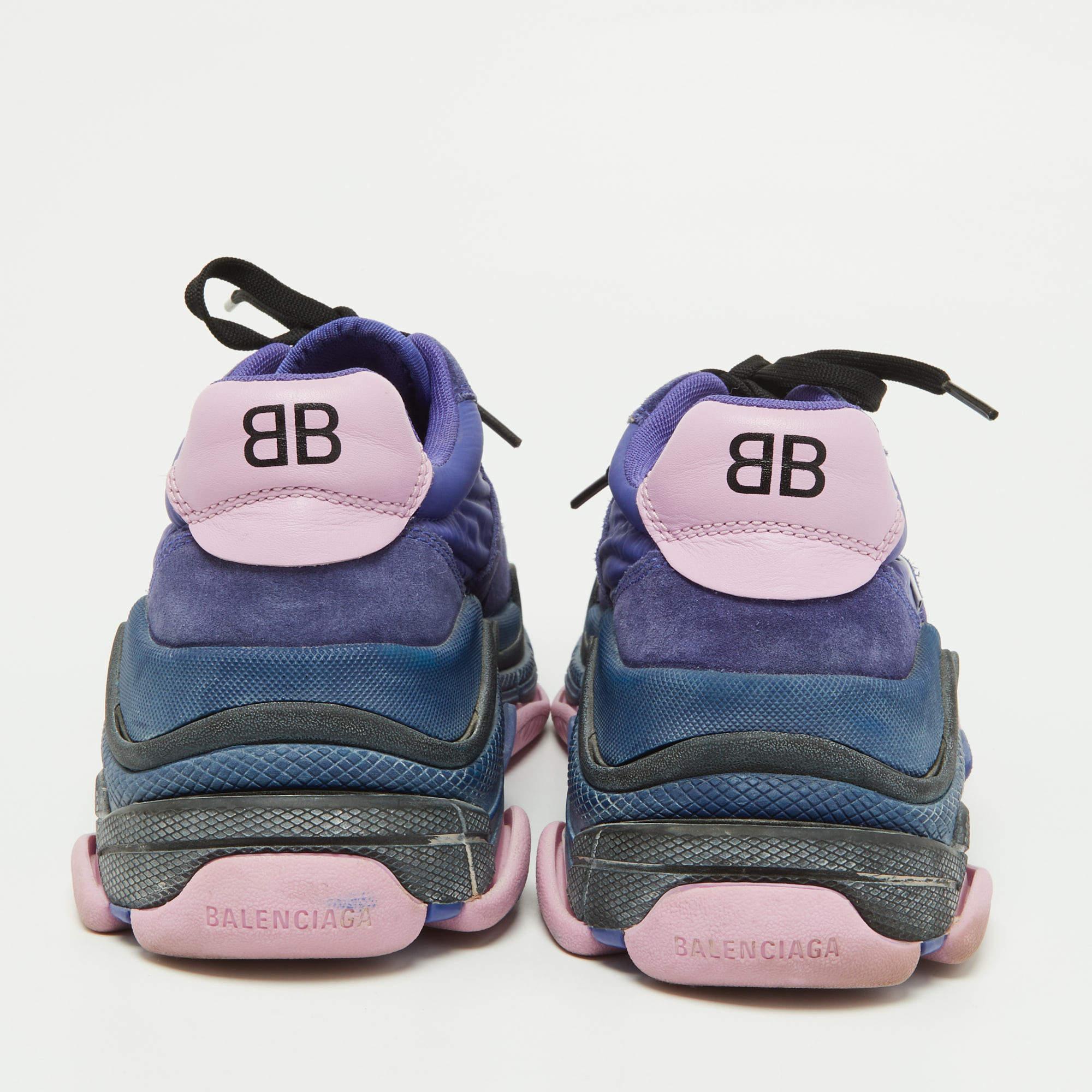 Balenciaga Purple/Pink Nylon and Leather Triple S Sneakers Size 39 For Sale 3