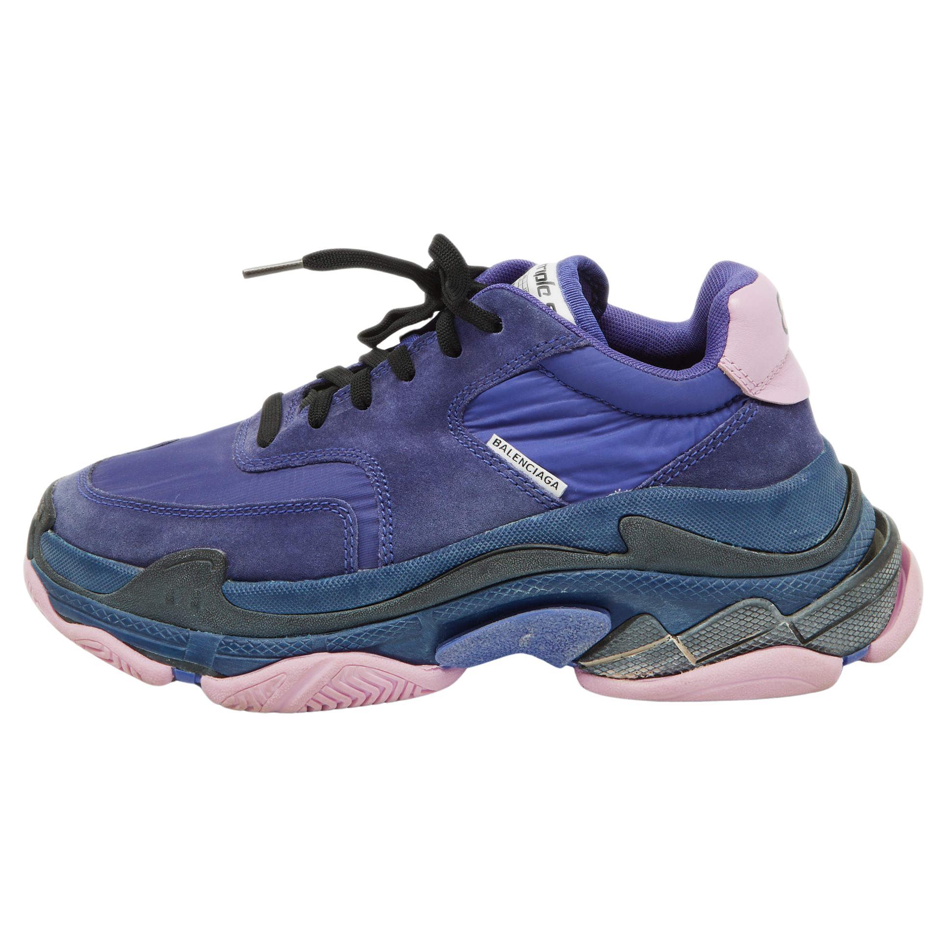 Balenciaga Purple/Pink Nylon and Leather Triple S Sneakers Size 39 For Sale