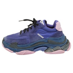 Used Balenciaga Purple/Pink Nylon and Leather Triple S Sneakers Size 39