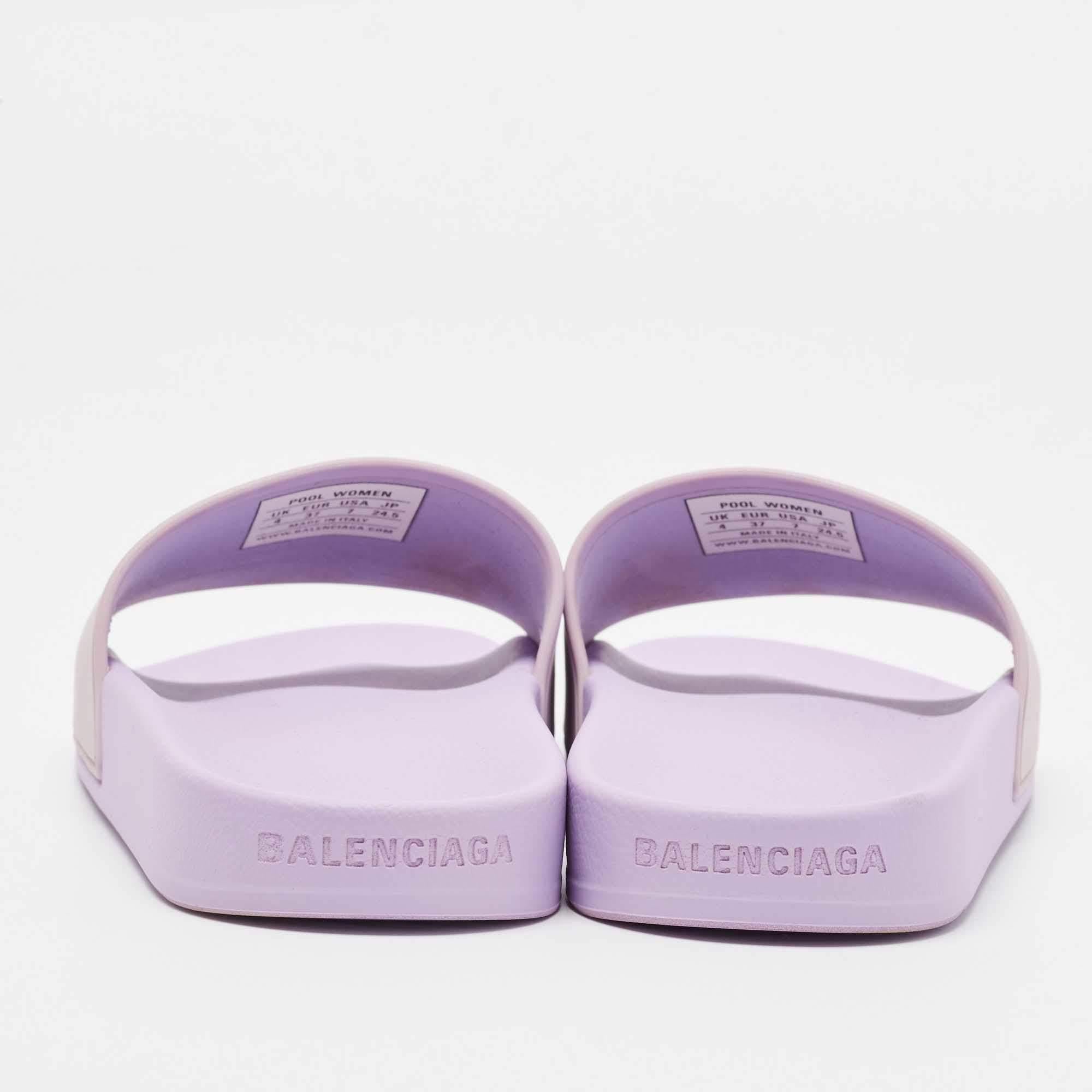 Gray Balenciaga Purple Rubber BB Pool Slides Size 37 For Sale