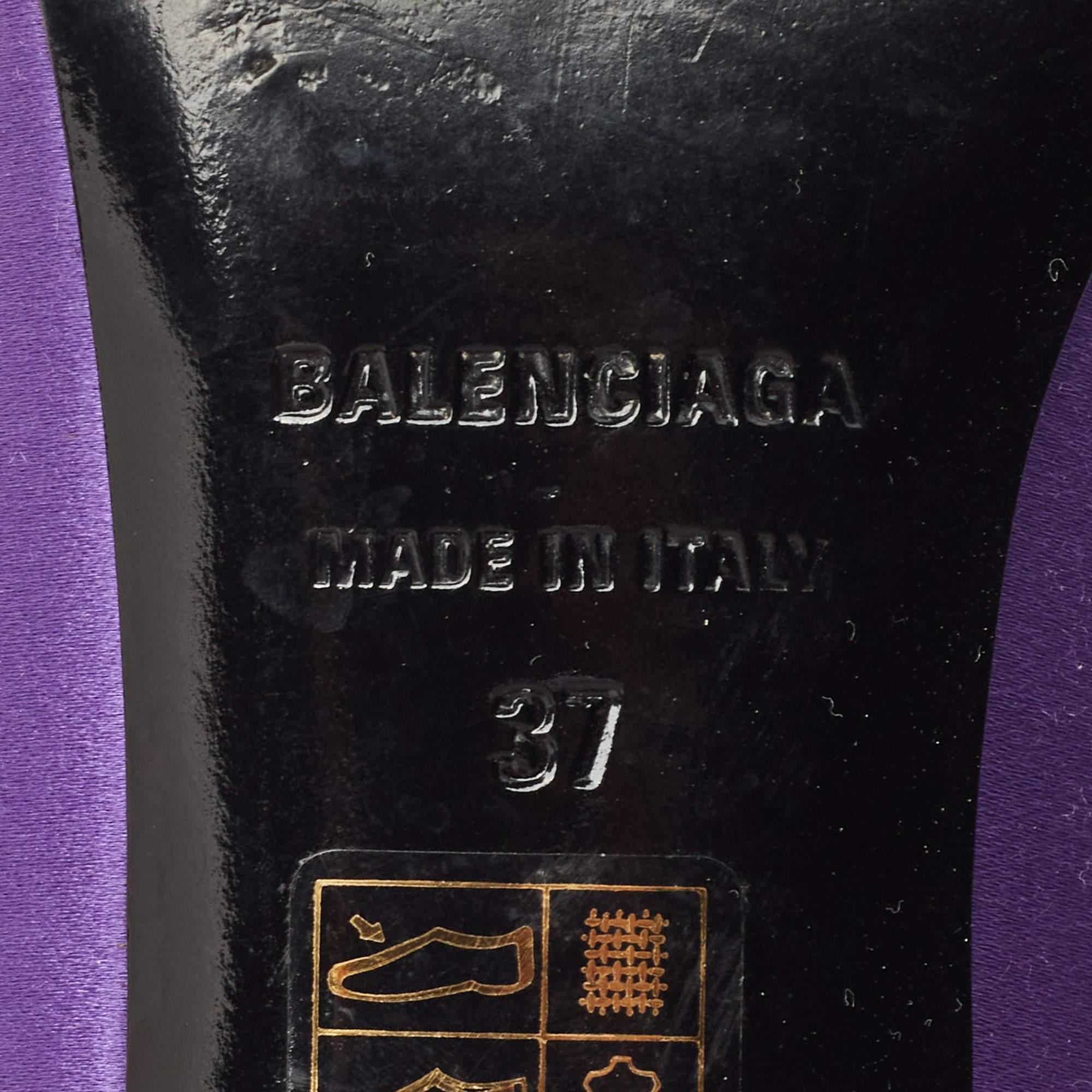 Women's Balenciaga Purple Satin Knife Mules Size 37 For Sale