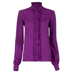 Balenciaga Purple Silk Striped Blouse Size XS