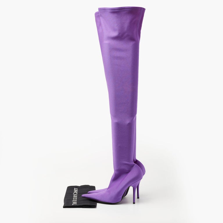 Balenciaga Purple Stretch Fabric Over The Knee Boots Size 38 For Sale ...