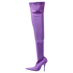 Balenciaga Purple Stretch Fabric Over The Knee Boots Size 38