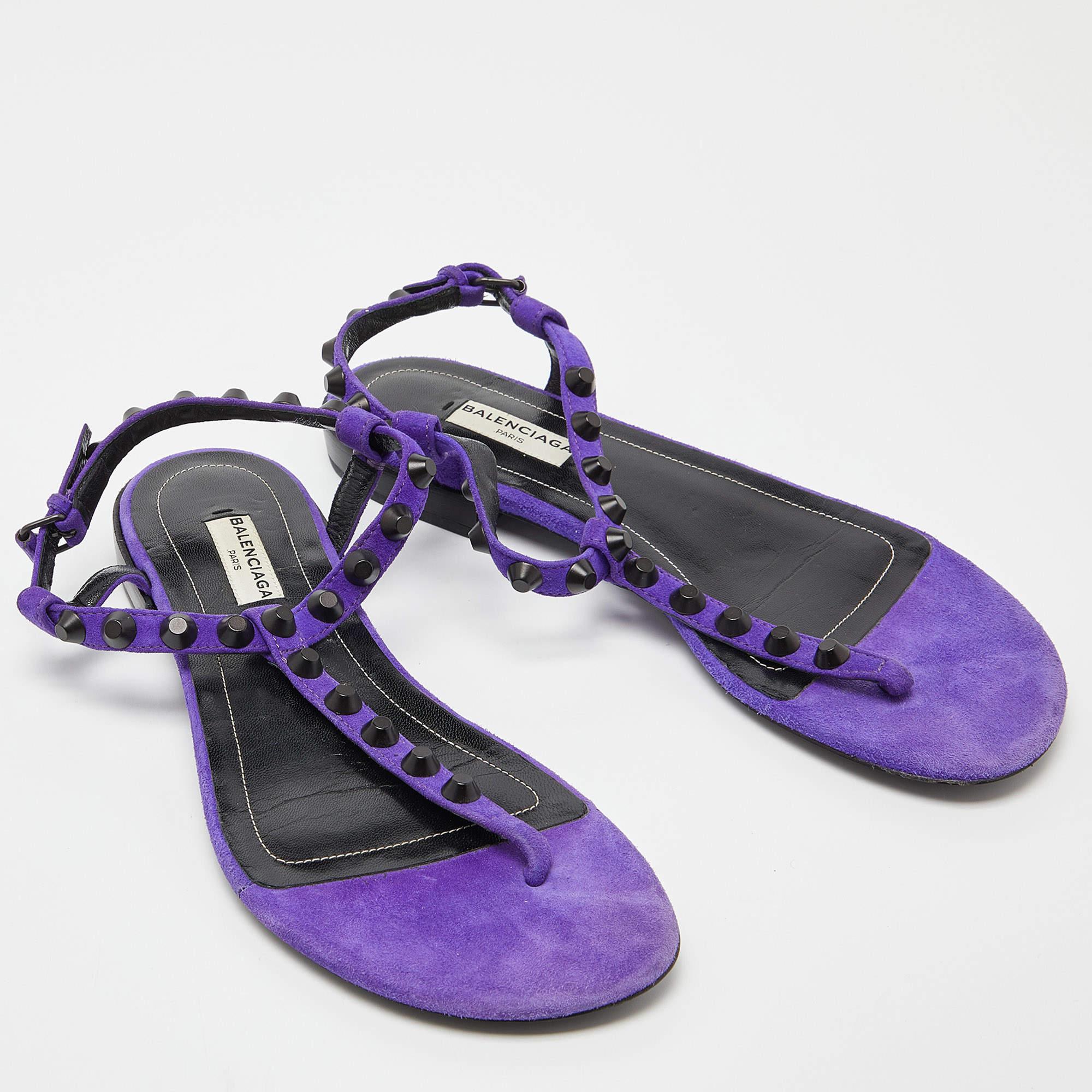 Balenciaga Purple Suede Arena Studded Thong Sandals Size 38.5 For Sale 1
