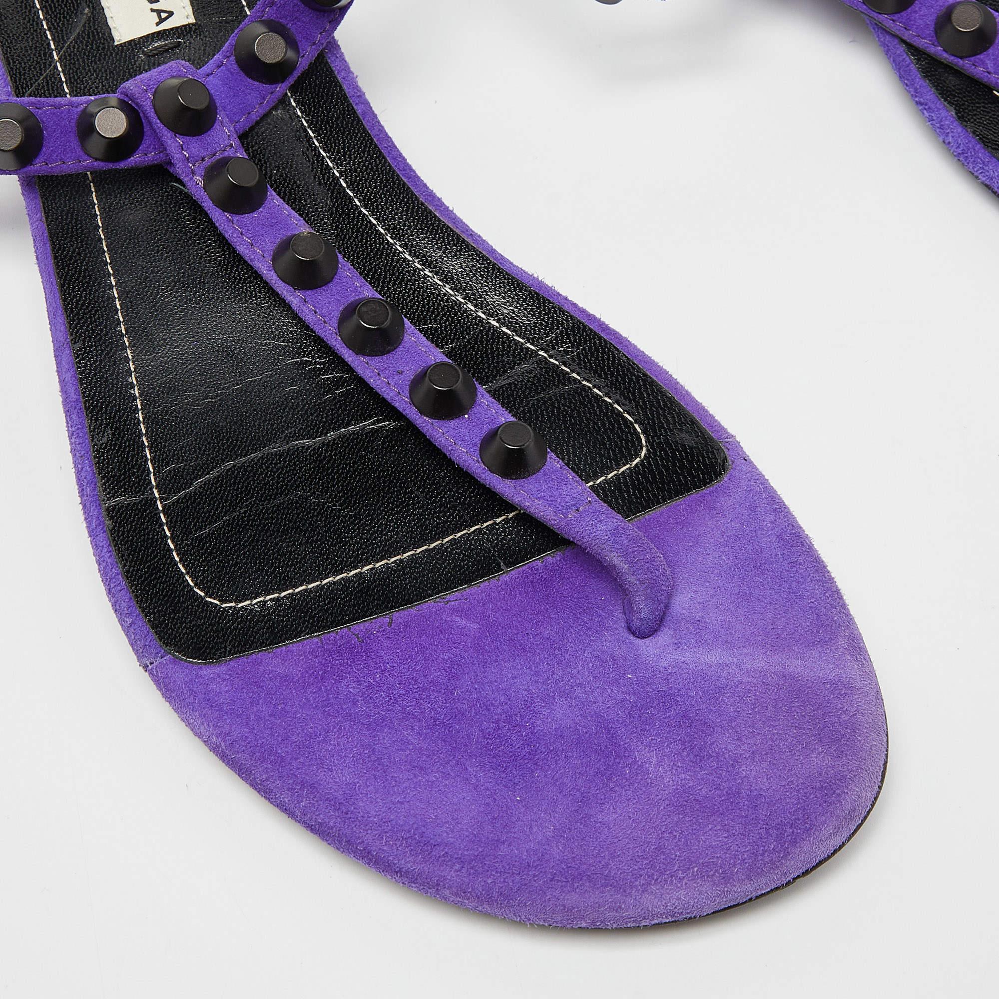 Balenciaga Purple Suede Arena Studded Thong Sandals Size 38.5 For Sale 3