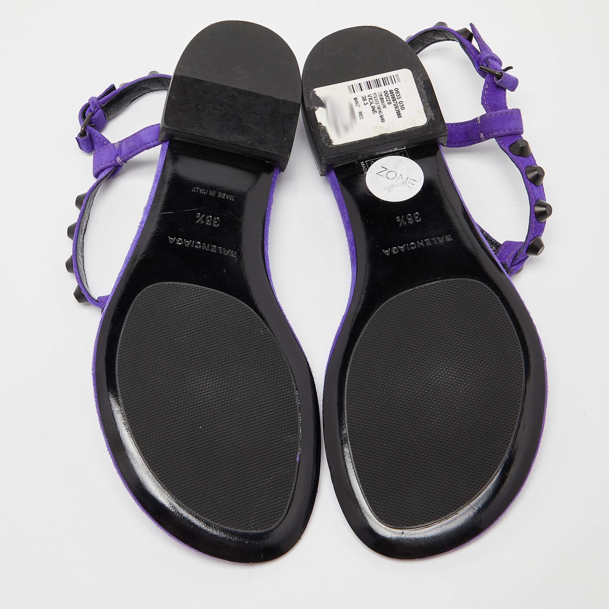Balenciaga Purple Suede Arena Studded Thong Sandals Size 38.5 For Sale 4
