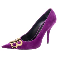 Balenciaga Purple Velvet BB Pointed Toe Pumps Size 36.5