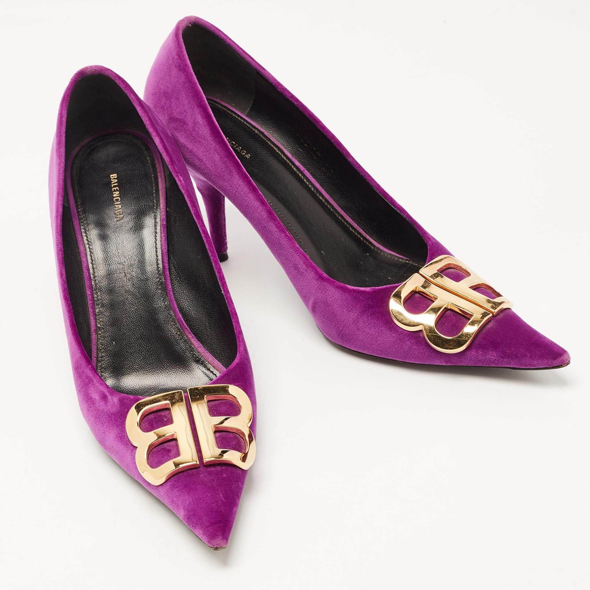 Women's Balenciaga Purple Velvet Pointed Toe BB Pumps Size 39