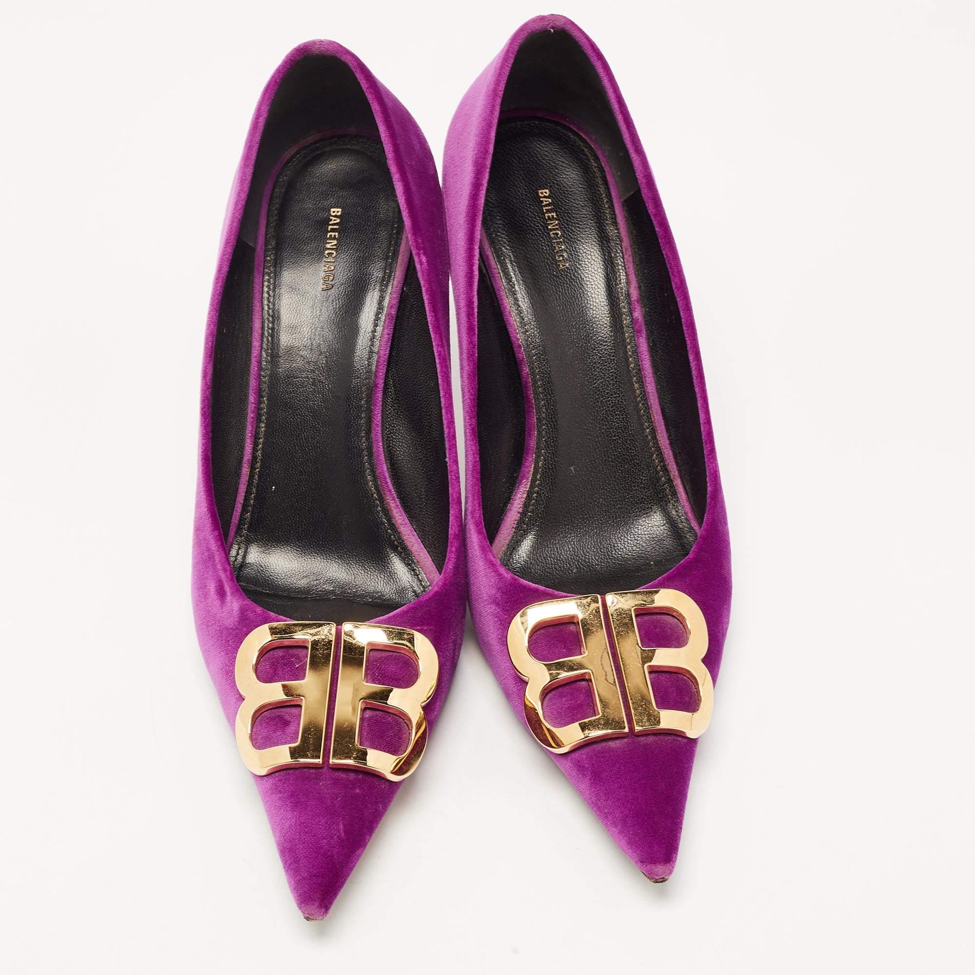 Balenciaga Purple Velvet Pointed Toe BB Pumps Size 39 2