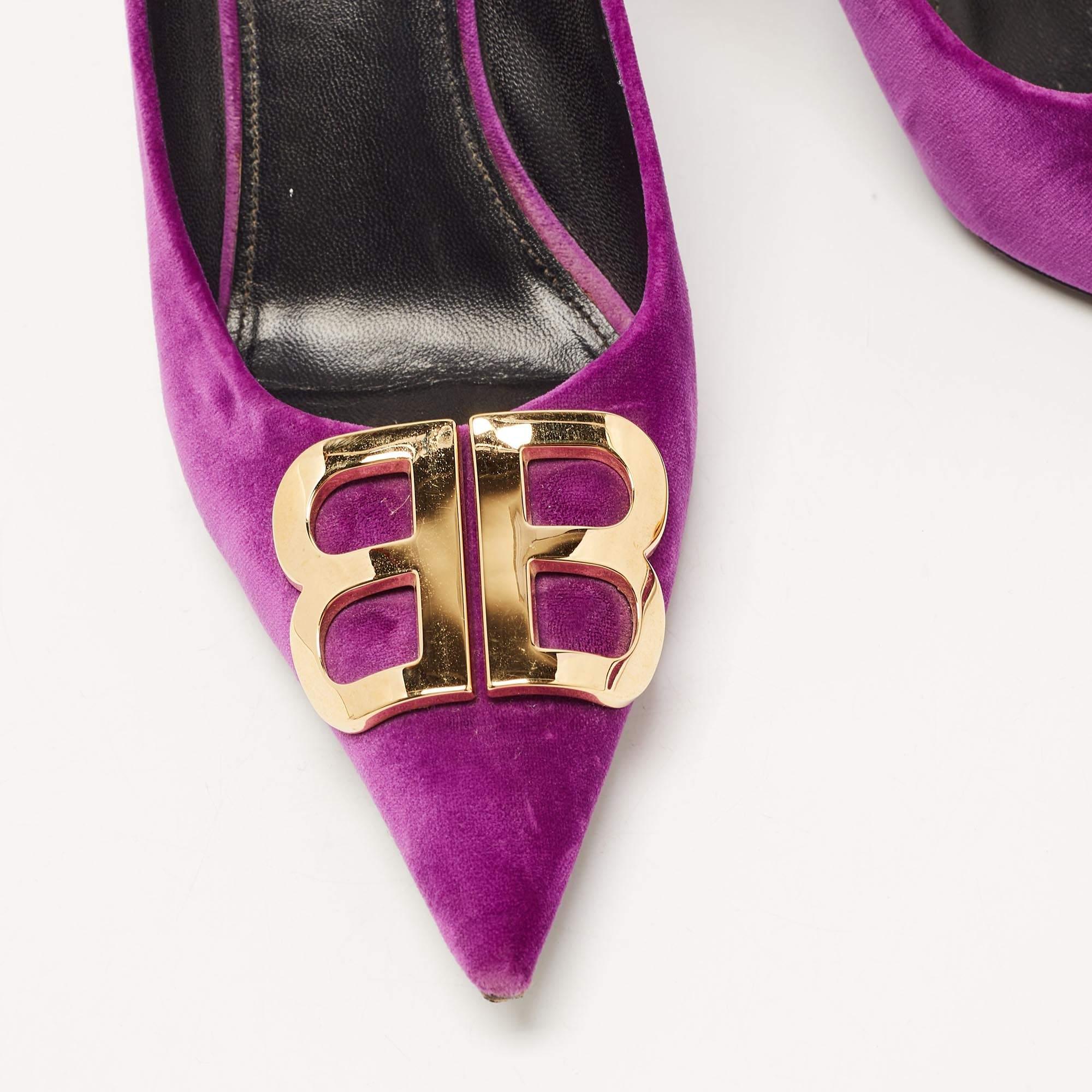 Balenciaga Purple Velvet Pointed Toe BB Pumps Size 39 3