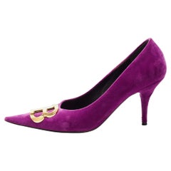 Balenciaga Purple Velvet Pointed Toe BB Pumps Size 39