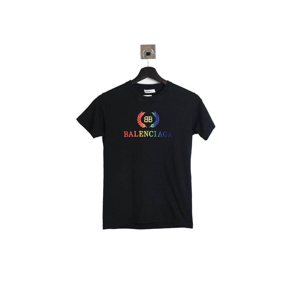 Balenciaga Rainbow Embroidered Logo Tee Black For Sale at 1stDibs